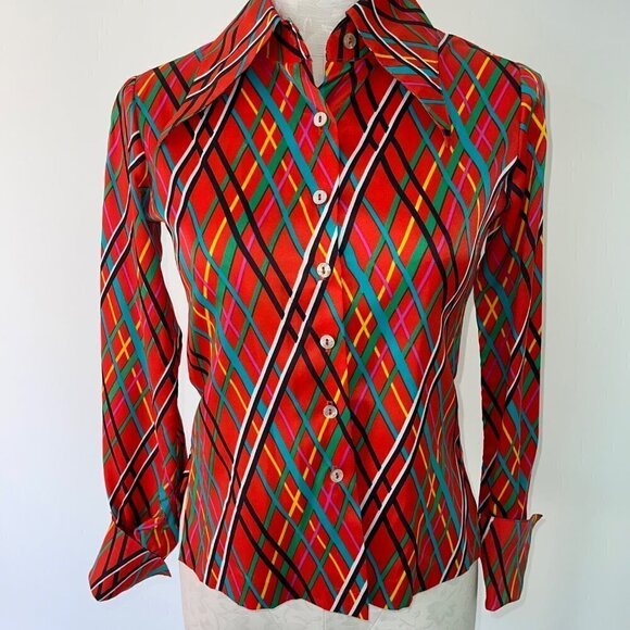 Youth Guild Vintage 70s Shirt Size 4 XS Red Fitted Statement Collar Union Label - Picture 1 of 12